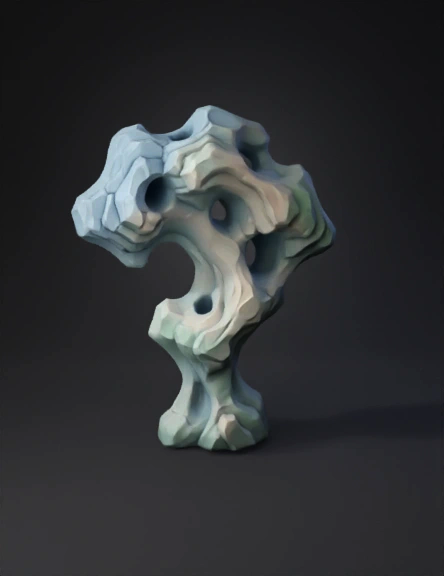 organic rock like abstract sculpture with multiple circular holes pas