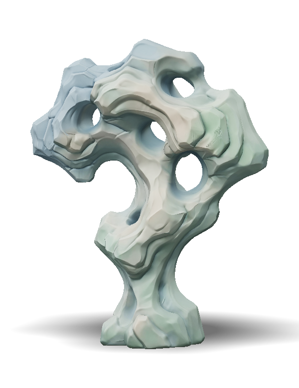 organic rock like abstract sculpture with multiple circular holes pas