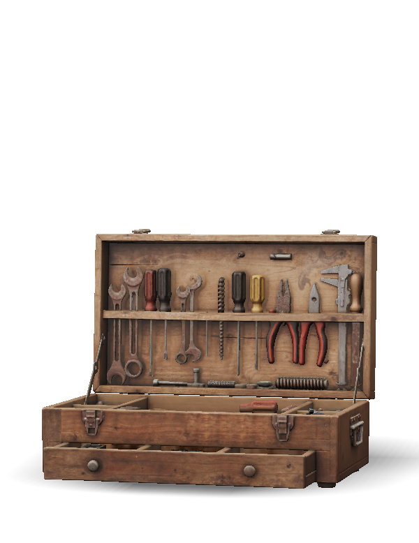 wooden tool box filled with wrenches pliers screws and hardware we